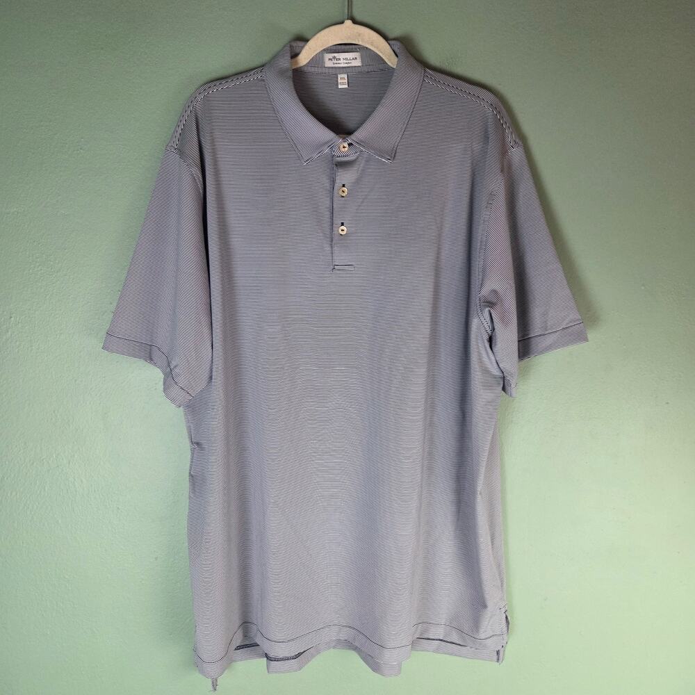 Peter Millar Mens XXL Blue Striped Summer Comfort Performance Polo Golf Preppy